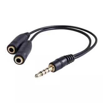 Audio redukce, Jack (3.5mm) samec 4-pólový - 2x Jack (3.5mm) samice, 0.2 m, stereo, černá, Logo, DOPRODEJ