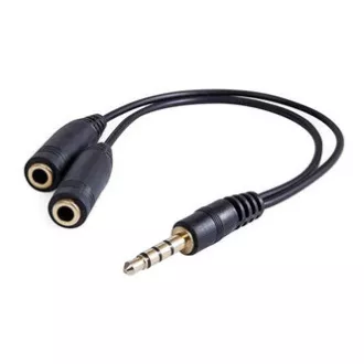 Audio redukce, Jack (3.5mm) samec 4-pólový - 2x Jack (3.5mm) samice, 0.2 m, stereo, černá, Logo blistr, DOPRODEJ