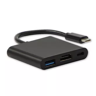 USB/Video převodník + HUB, DP Alt Mode, USB C samec - HDMI samice + USB C samice (PD) + USB A samice, černý, All New box 4K2K@30Hz