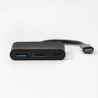 USB/Video převodník + HUB, DP Alt Mode, USB C samec - HDMI samice + USB C samice (PD) + USB A samice, černý, All New box 4K2K@30Hz