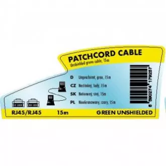 Síťový LAN kabel UTP patchcord, Cat.5e, RJ45 samec - RJ45 samec, 15 m, nestíněný, šedý, Logo LOGO bag