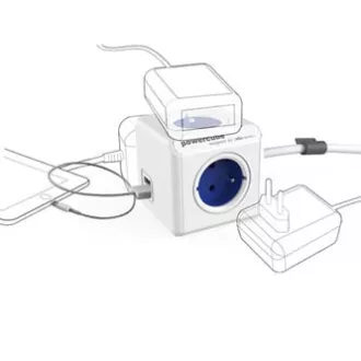 Síťový kabel 230V prodlužovací, CEE7 (vidlice) - POWERCUBE, 1.5m, EXTENDED USB, modrý, POWERCUBE, 4 zásuvky, 2xUSB port, dětská po Síťový kabel 230V prodlužovací, CEE7 (vidlice) - POWERCUBE, 1.5m, EXTENDED USB, modrý, POWERCUBE, 4 zásuvky, 2xUSB port, dětská po