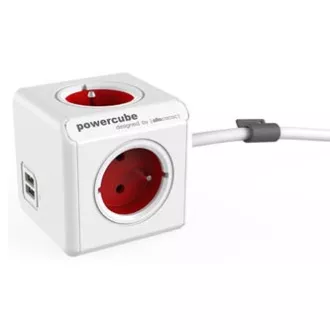 Síťový kabel 230V prodlužovací, CEE7 (vidlice) - POWERCUBE, 1.5m, EXTENDED USB, červený, POWERCUBE, 4 zásuvky, 2xUSB port,dětská p Síťový kabel 230V prodlužovací, CEE7 (vidlice) - POWERCUBE, 1.5m, EXTENDED USB, červený, POWERCUBE, 4 zásuvky, 2xUSB port,dětská p