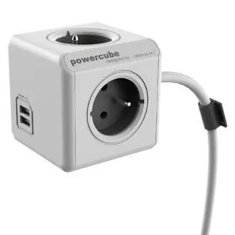 Síťový kabel 230V prodlužovací, CEE7 (vidlice) - POWERCUBE, 1.5m, EXTENDED USB, šedý, POWERCUBE, 4 zásuvky, PD 20W A+C
