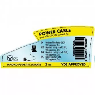 Síťový kabel 230V napájecí, CEE7 (vidlice) - C13, 2m, VDE approved, černý, Logo