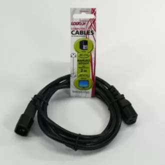 Síťový kabel 230V prodlužovací, C13 - C14, 2m, VDE approved, černý, Logo