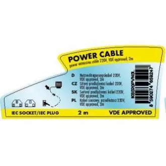 Síťový kabel 230V prodlužovací, C13 - C14, 2m, VDE approved, černý, Logo