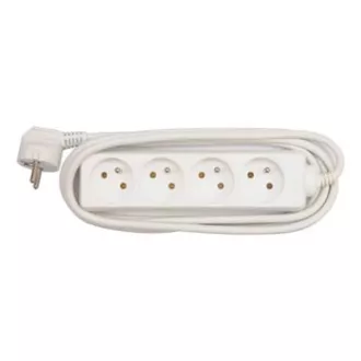 Síťový kabel 230V prodlužovací, CEE7 (vidlice) - zásuvka 4x, 3m, VDE approved, bílý, DOPRODEJ