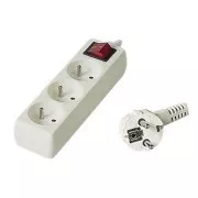 Síťový kabel 230V prodlužovací, CEE7 (vidlice) - zásuvka 3x, 7m, bílá, s vypínačem