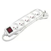 Síťový kabel 230V prodlužovací, CEE7 (vidlice) - zásuvka 5x, 10m, VDE approved, bílá, s vypínačem, DOPRODEJ