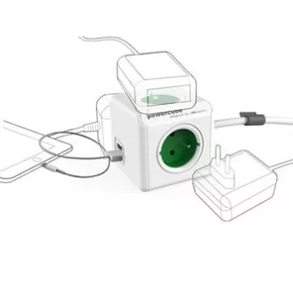 Síťový kabel 230V prodlužovací, CEE7 (vidlice) - POWERCUBE, 1.5m, EXTENDED USB, zelený, POWERCUBE, 4 zásuvky, 2xUSB port,dětská po Síťový kabel 230V prodlužovací, CEE7 (vidlice) - POWERCUBE, 1.5m, EXTENDED USB, zelený, POWERCUBE, 4 zásuvky, 2xUSB port,dětská po