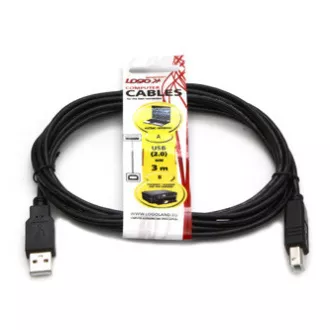 Logo USB kabel (2.0), USB A samec - USB B samec, 3m, černý Logo USB kabel (2.0), USB A samec - USB B samec, 3m, černý