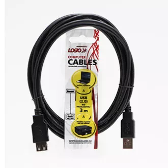 Logo USB prodlužka (2.0), USB A samec - USB A samice, 3m, černá, DOPRODEJ