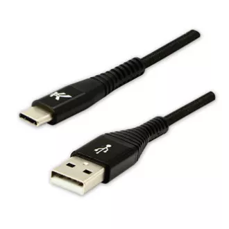 Logo USB kabel (2.0), USB A samec - USB C samec, 1m, 480 Mb/s, 5V/3A, černý, box, nylonové opletení, hliníkový kryt konektoru, DOP