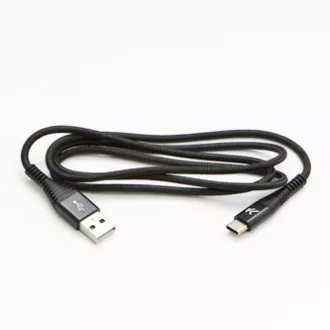Logo USB kabel (2.0), USB A samec - USB C samec, 1m, 480 Mb/s, 5V/3A, černý, box, nylonové opletení, hliníkový kryt konektoru, DOP