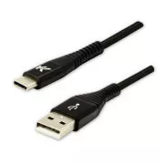 Logo USB kabel (2.0), USB A samec - USB C samec, 2m, 480 Mb/s, 5V/3A, černý, box, nylonové opletení, hliníkový kryt konektoru, DOP