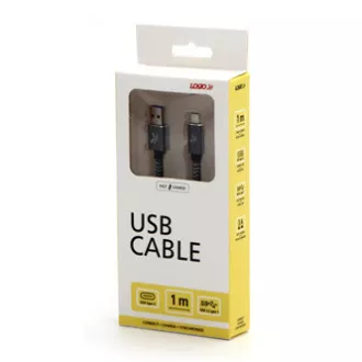 Logo USB kabel (3.2 gen 1), USB A samec - USB C samec, 1m, 5 Gb/s, 5V/3A, šedý, box, kovové opletení, hliníkový kryt konektoru, DO Logo USB kabel (3.2 gen 1), USB A samec - USB C samec, 1m, 5 Gb/s, 5V/3A, šedý, box, kovové opletení, hliníkový kryt konektoru, DO