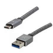 Logo USB kabel (3.2 gen 1), USB A samec - USB C samec, 2m, 5 Gb/s, 5V/2A, šedý, box, kovové opletení, hliníkový kryt konektoru, DO