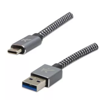 Logo USB kabel (3.2 gen 1), USB A samec - USB C samec, 2m, 5 Gb/s, 5V/2A, šedý, box, kovové opletení, hliníkový kryt konektoru, DO