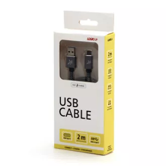 Logo USB kabel (3.2 gen 1), USB A samec - USB C samec, 2m, 5 Gb/s, 5V/2A, šedý, box, kovové opletení, hliníkový kryt konektoru, DO