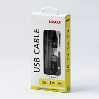 Logo USB kabel (3.2 gen 1), USB A samec - USB C samec, 1m, 5 Gb/s, 5V/3A, černý, box, nylonové opletení, hliníkový kryt konektoru, Logo USB kabel (3.2 gen 1), USB A samec - USB C samec, 1m, 5 Gb/s, 5V/3A, černý, box, nylonové opletení, hliníkový kryt konektoru,