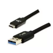 Logo USB kabel (3.2 gen 1), USB A samec - USB C samec, 2m, 5 Gb/s, 5V/3A, černý, box, nylonové opletení, hliníkový kryt konektoru,