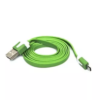 USB kabel (2.0), USB A samec - microUSB samec, 1m, plochý, zelený, DOPRODEJ