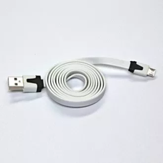 USB kabel (2.0), USB A samec - microUSB samec, 1m, plochý, bílý, DOPRODEJ