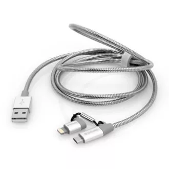 Verbatim USB kabel (2.0), USB A samec - microUSB samec + Apple Lightning samec, 1m, stříbrný, box, 48869, 2 in 1 - nastavitelná ko Verbatim USB kabel (2.0), USB A samec - microUSB samec + Apple Lightning samec, 1m, stříbrný, box, 48869, 2 in 1 - nastavitelná ko