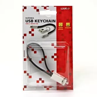Logo USB kabel (2.0), USB A samec - microUSB samec, 0.2m, černý, blistr, klíčenka, DOPRODEJ