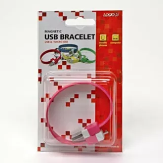 Logo USB kabel (2.0), USB A samec - microUSB samec, 0.25m, růžový, blistr, náramek, DOPRODEJ Logo USB kabel (2.0), USB A samec - microUSB samec, 0.25m, růžový, blistr, náramek, DOPRODEJ