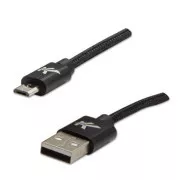 Logo USB kabel (2.0), USB A samec - microUSB samec, 1m, 480 Mb/s, 5V/2A, černý, box, nylonové opletení, hliníkový kryt konektoru,