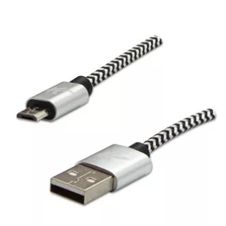 Logo USB kabel (2.0), USB A samec - microUSB samec, 1m, 480 Mb/s, 5V/2A, stříbrný, box, nylonové opletení, hliníkový kryt konektor Logo USB kabel (2.0), USB A samec - microUSB samec, 1m, 480 Mb/s, 5V/2A, stříbrný, box, nylonové opletení, hliníkový kryt konektor
