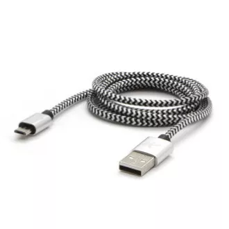 Logo USB kabel (2.0), USB A samec - microUSB samec, 1m, 480 Mb/s, 5V/2A, stříbrný, box, nylonové opletení, hliníkový kryt konektor Logo USB kabel (2.0), USB A samec - microUSB samec, 1m, 480 Mb/s, 5V/2A, stříbrný, box, nylonové opletení, hliníkový kryt konektor
