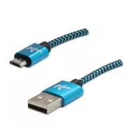 Logo USB kabel (2.0), USB A samec - microUSB samec, 2m, 480 Mb/s, 5V/1A, modrý, box, nylonové opletení, hliníkový kryt konektoru,