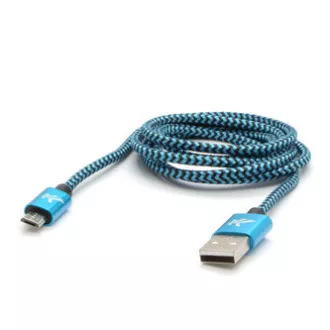 Logo USB kabel (2.0), USB A samec - microUSB samec, 2m, 480 Mb/s, 5V/1A, modrý, box, nylonové opletení, hliníkový kryt konektoru,