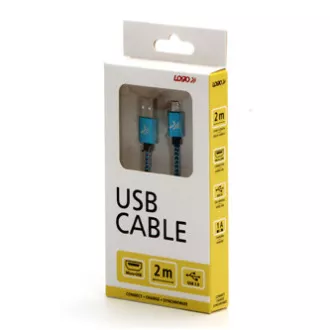 Logo USB kabel (2.0), USB A samec - microUSB samec, 2m, 480 Mb/s, 5V/1A, modrý, box, nylonové opletení, hliníkový kryt konektoru,
