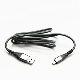 Logo USB kabel (2.0), USB A samec - Apple Lightning samec, 1m, MFi certifikace, 5V/2,4A, stříbrný, box, nylonové opletení, hliníko