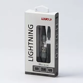 Logo USB kabel (2.0), USB A samec - Apple Lightning samec, 1m, MFi certifikace, 5V/2,4A, stříbrný, box, nylonové opletení, hliníko