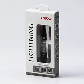 Logo USB kabel (2.0), USB A samec - Apple Lightning samec, 1m, MFi certifikace, 5V/2,4A, černý, box, nylonové opletení, hliníkový Logo USB kabel (2.0), USB A samec - Apple Lightning samec, 1m, MFi certifikace, 5V/2,4A, černý, box, nylonové opletení, hliníkový