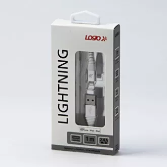 Logo USB kabel (2.0), USB A samec - Apple Lightning samec, 1m, MFi certifikace, 5V/2,4A, bílý, box, nylonové opletení, hliníkový k Logo USB kabel (2.0), USB A samec - Apple Lightning samec, 1m, MFi certifikace, 5V/2,4A, bílý, box, nylonové opletení, hliníkový k