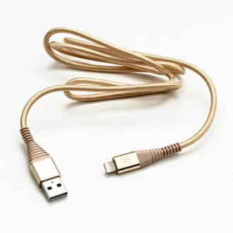 Logo USB kabel (2.0), USB A samec - Apple Lightning samec, 1m, MFi certifikace, 5V/2,4A, zlatý, box, nylonové opletení, hliníkový