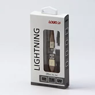 Logo USB kabel (2.0), USB A samec - Apple Lightning samec, 1m, MFi certifikace, 5V/2,4A, zlatý, box, nylonové opletení, hliníkový