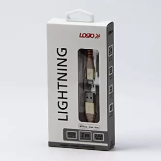 Logo USB kabel (2.0), USB A samec - Apple Lightning samec, 2m, MFi certifikace, 5V/2,4A, zlatý, box, nylonové opletení, hliníkový Logo USB kabel (2.0), USB A samec - Apple Lightning samec, 2m, MFi certifikace, 5V/2,4A, zlatý, box, nylonové opletení, hliníkový