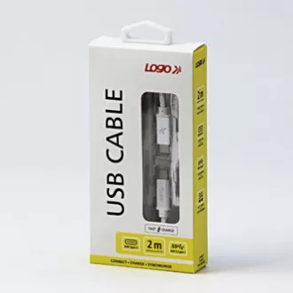 Logo USB kabel (3.2 gen 1), USB C samec - USB C samec, 2m, 5 Gb/s, 5V/3A, bílý, box, nylonové opletení, hliníkový kryt konektoru, Logo USB kabel (3.2 gen 1), USB C samec - USB C samec, 2m, 5 Gb/s, 5V/3A, bílý, box, nylonové opletení, hliníkový kryt konektoru,