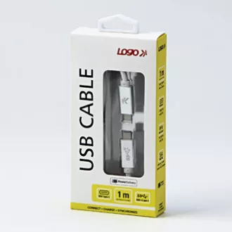 Logo USB kabel (3.2 gen 2), USB C samec - USB C samec, 1m, Power Delivery 100W, 10 Gb/s, 20V/5A, bílý, box, nylonové opletení, hli