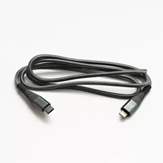 Logo USB kabel (2.0), USB C samec - Apple Lightning samec, 1m, MFi certifikace, 5V/3A, stříbrný, box, nylonové opletení, hliníkový