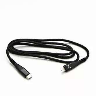 Logo USB kabel (2.0), USB C samec - Apple Lightning samec, 1m, MFi certifikace, 5V/3A, černý, box, nylonové opletení, hliníkový kr