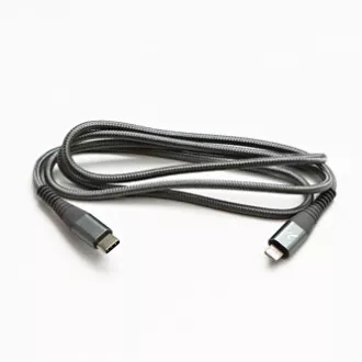 Logo USB kabel (2.0), USB C samec - Apple Lightning samec, 2m, MFi certifikace, 5V/3A, stříbrný, box, nylonové opletení, hliníkový