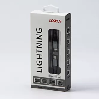 Logo USB kabel (2.0), USB C samec - Apple Lightning samec, 2m, MFi certifikace, 5V/3A, stříbrný, box, nylonové opletení, hliníkový
